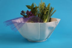 White Organic Porcelain Kawa Large Bowl, textured Ceramic Centerpiece