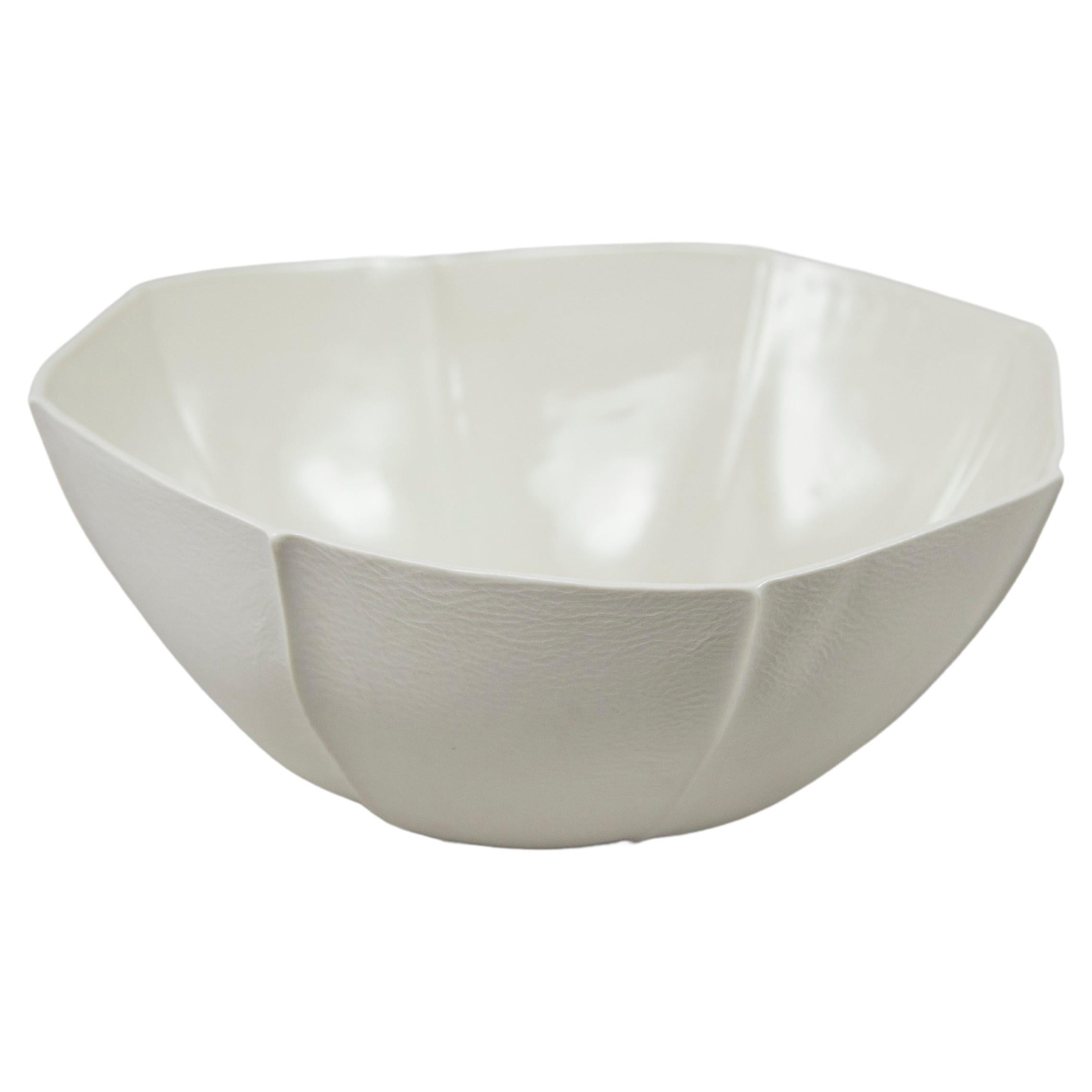 White Organic Porcelain Kawa Large Bowl, Tactile Ceramic Centerpiece 