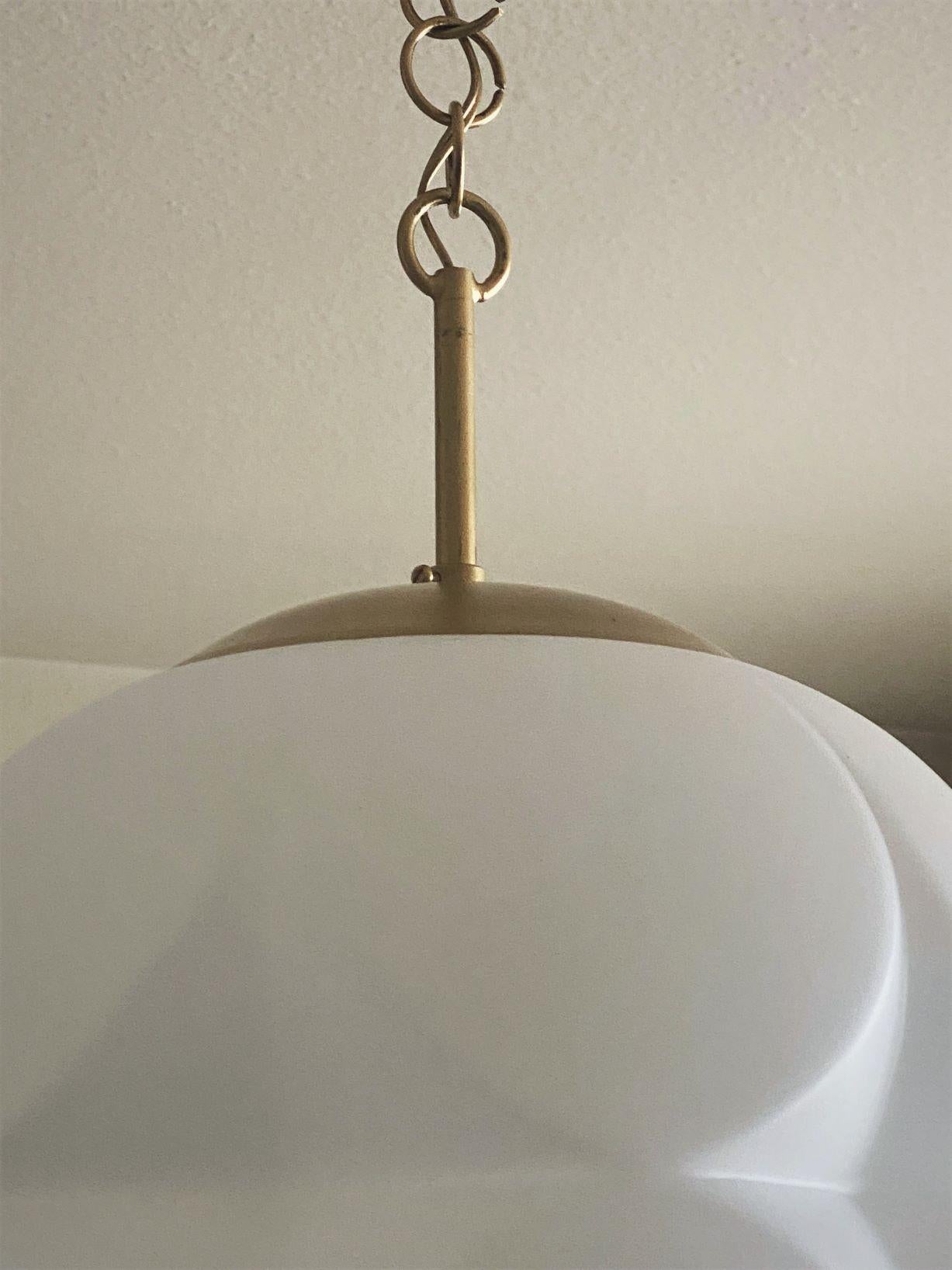 White Organic Shaped Opal Glass Brass Mounted Pendant by Peill & Putzler, 1970s For Sale 6