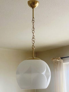 White Organic Shaped Opal Glass Brass Mounted Pendant by Peill & Putzler, 1970s