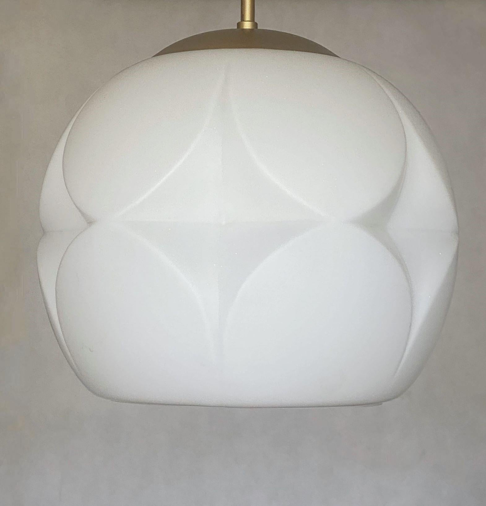 German White Organic Shaped Opal Glass Brass Mounted Pendant by Peill & Putzler, 1970s For Sale