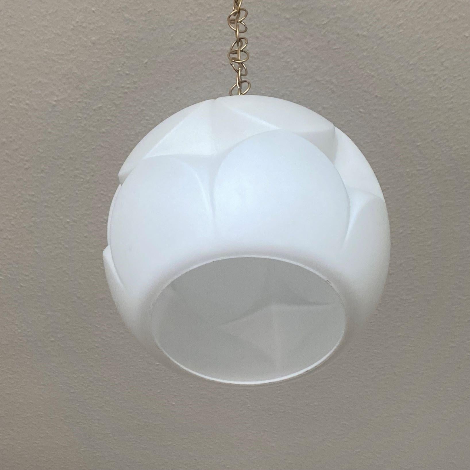 White Organic Shaped Opal Glass Brass Mounted Pendant by Peill & Putzler, 1970s For Sale 1