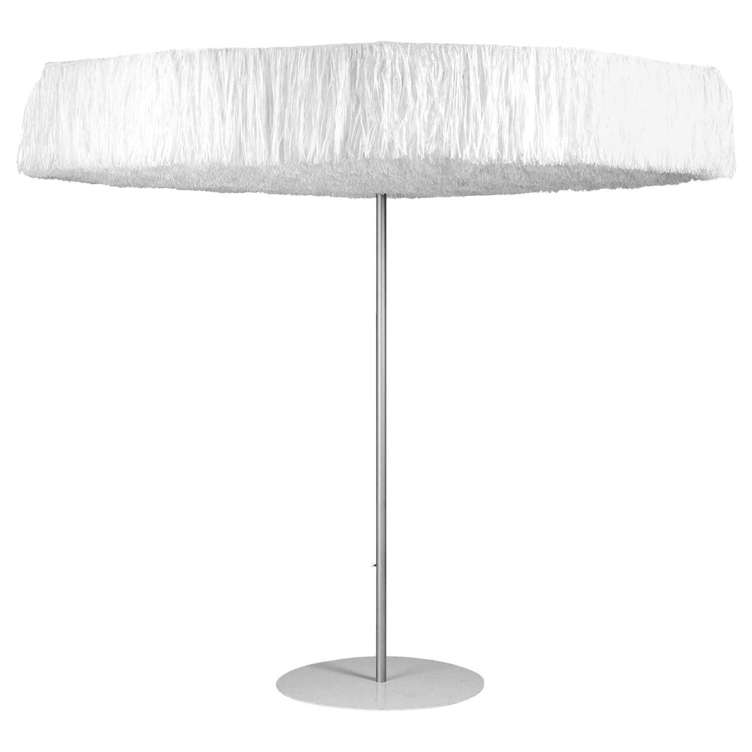 White Outdoor Fringe Parasol, Designed by Davy Grosemans, Made in Italy