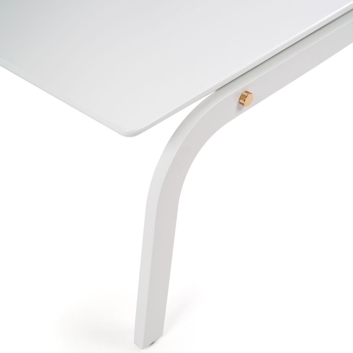 Modern White Outdoor Resistant Ribbon Coffee Table With Gold Plated Details For Sale