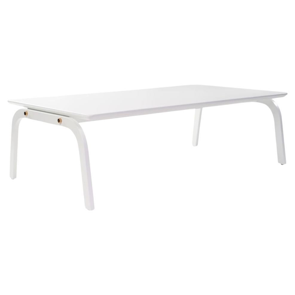 White Outdoor Resistant Ribbon Coffee Table With Gold Plated Details