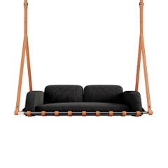 Exterior Hanging Sofa in White with Brown Climate-Resistant Fabric