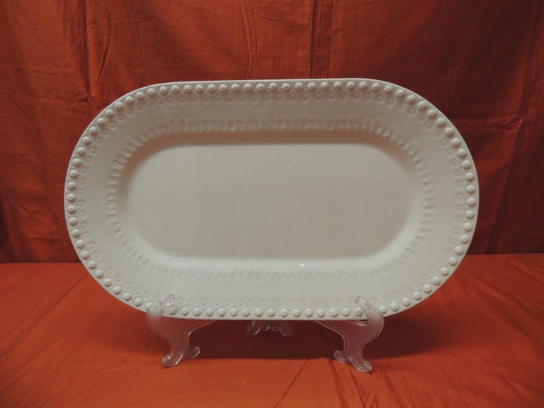 White Oval Ceramic Oval Serving Platter with Edge Detail For Sale at