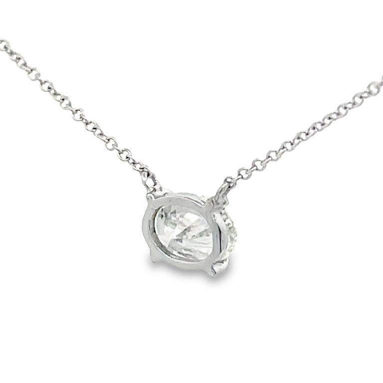 Modern White Oval Diamond 1.04CT Pendant Necklace in 14K White Gold  For Sale
