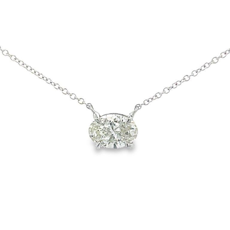 Oval Cut White Oval Diamond 1.04CT Pendant Necklace in 14K White Gold  For Sale