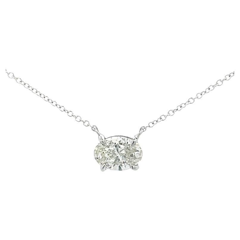 White Oval Diamond 1.04CT Pendant Necklace in 14K White Gold  For Sale