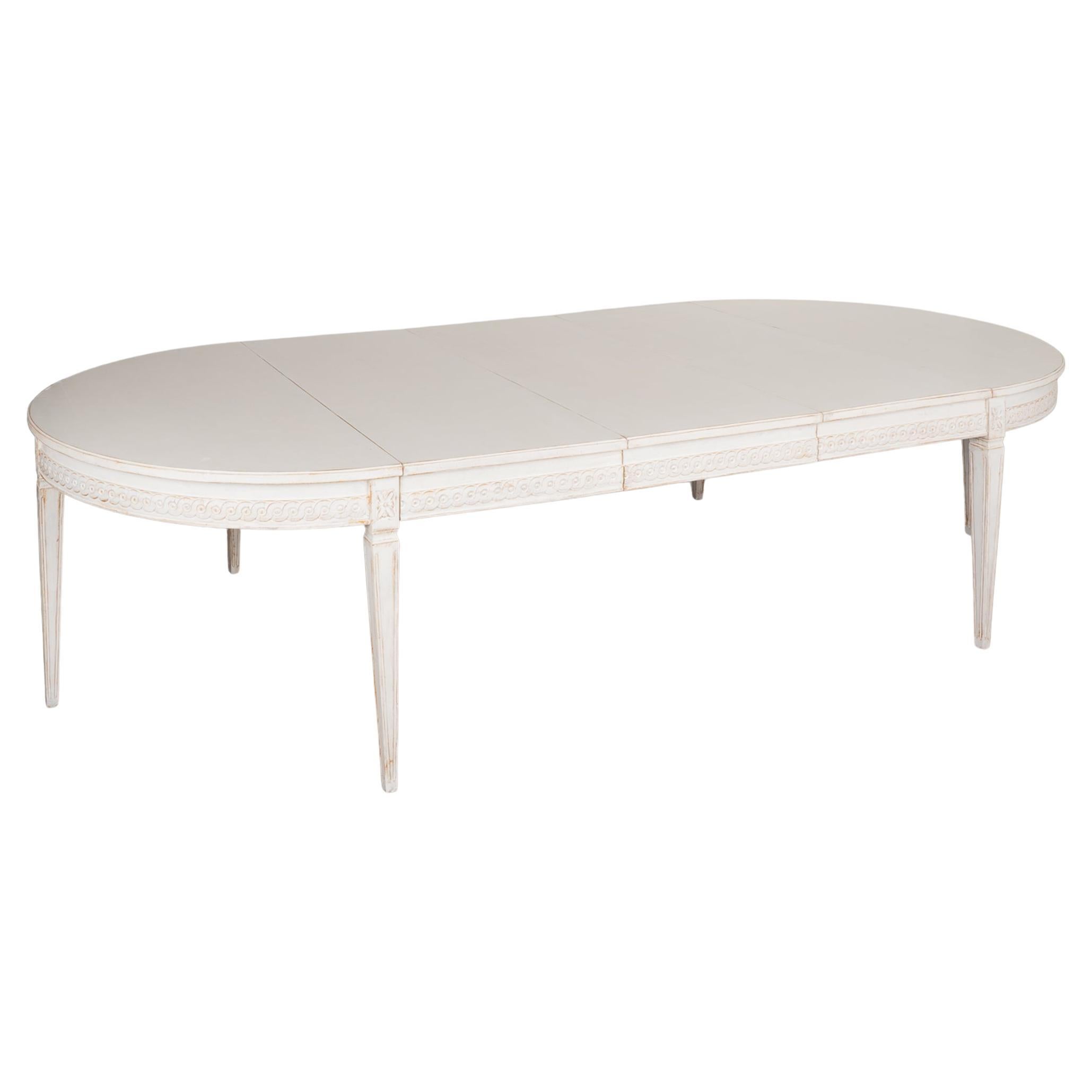 White Oval Dining Table With Three Leaves, Sweden circa 1860-80 For Sale