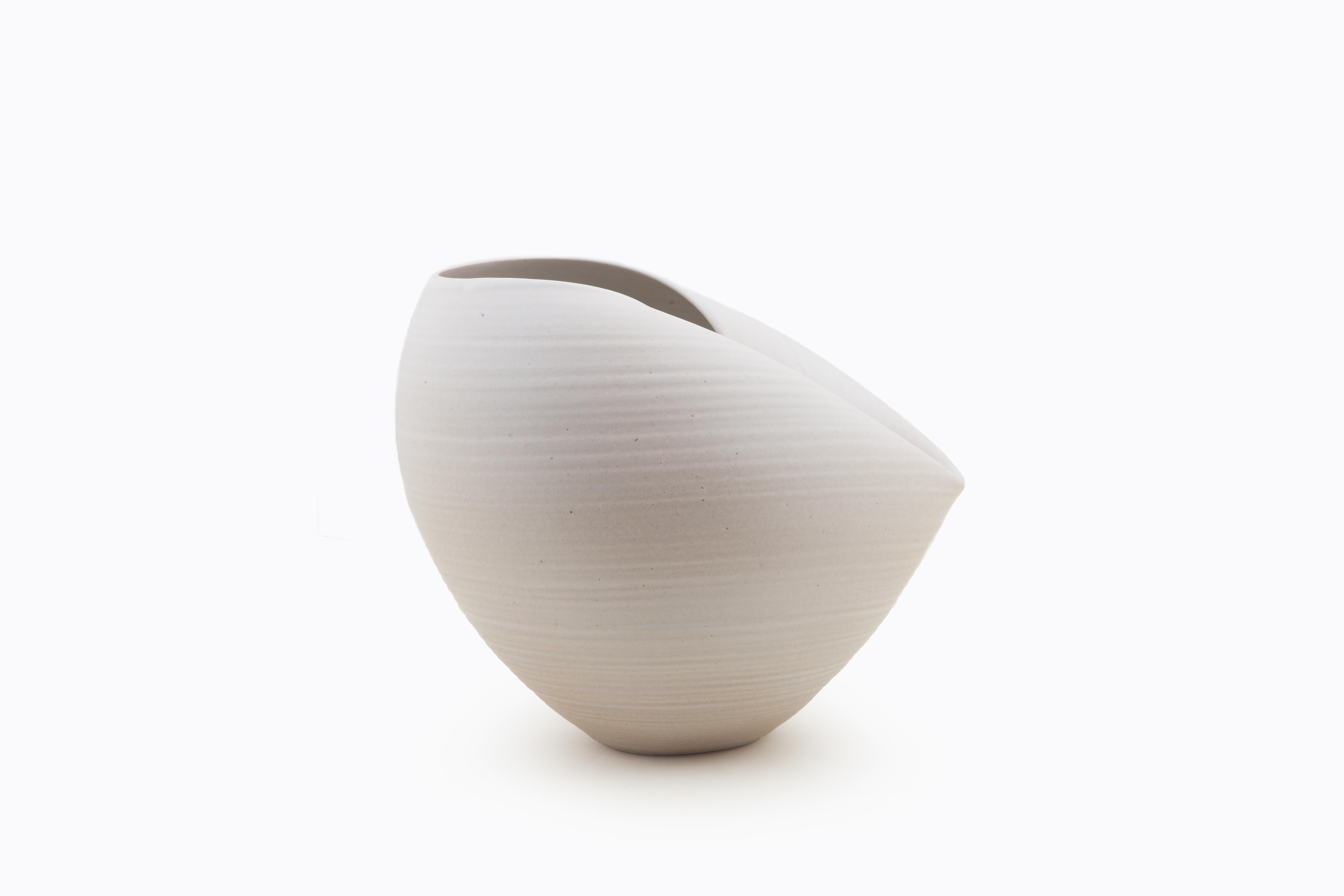 Glazed White Oval Form, Vase, Interior Sculpture or Vessel, Objet D'Art