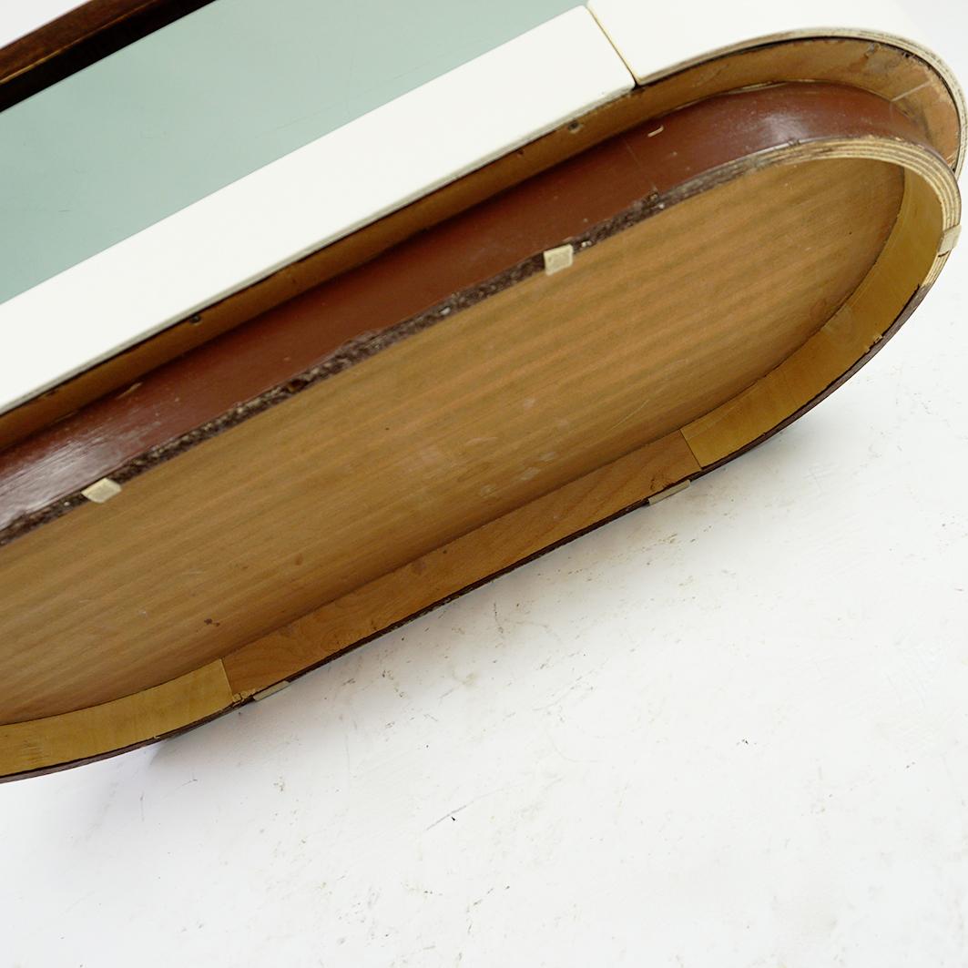 White Oval Italian Space Age Plywood and Glass Coffee Table Joe Colombo Style 9
