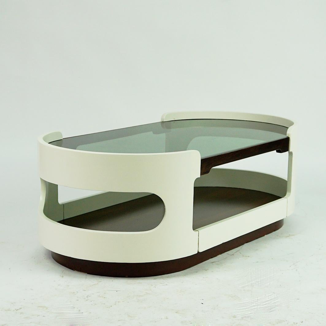 White Oval Italian Space Age Plywood and Glass Coffee Table Joe Colombo Style 3