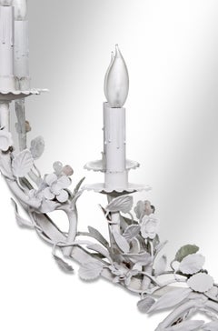 White Oval Metal Floral Mirror Sconce