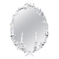Lámpara con Espejo Floral de Metal Ovalado Blanco
