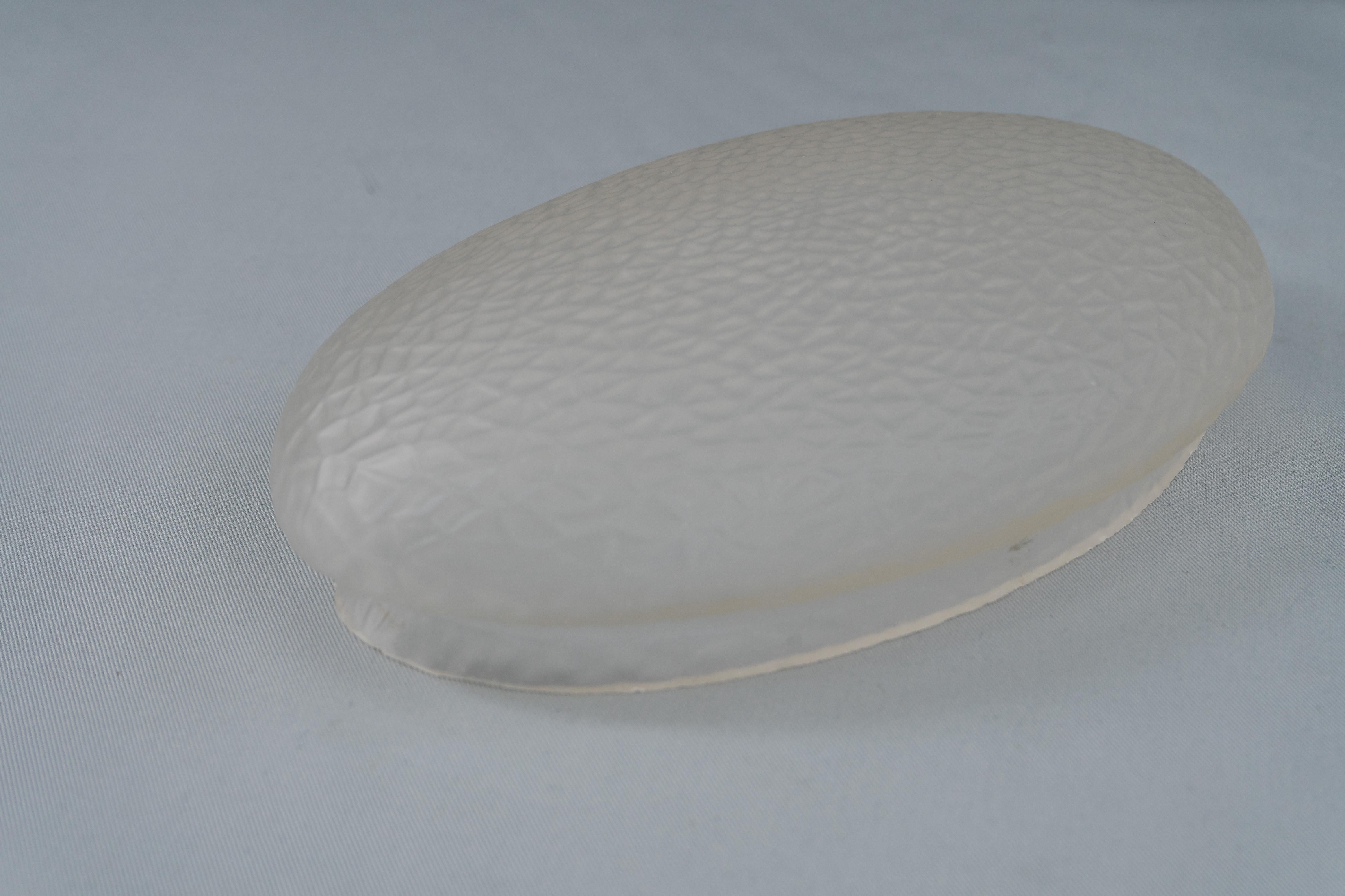 Early 20th Century White Oval Porcelain Wall or Ceiling Lamp with Original Glass Shade, circa 1920s For Sale