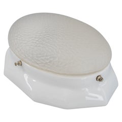 White Oval Porcelain Wall or Ceiling Lamp with Original Glass Shade, circa 1920s