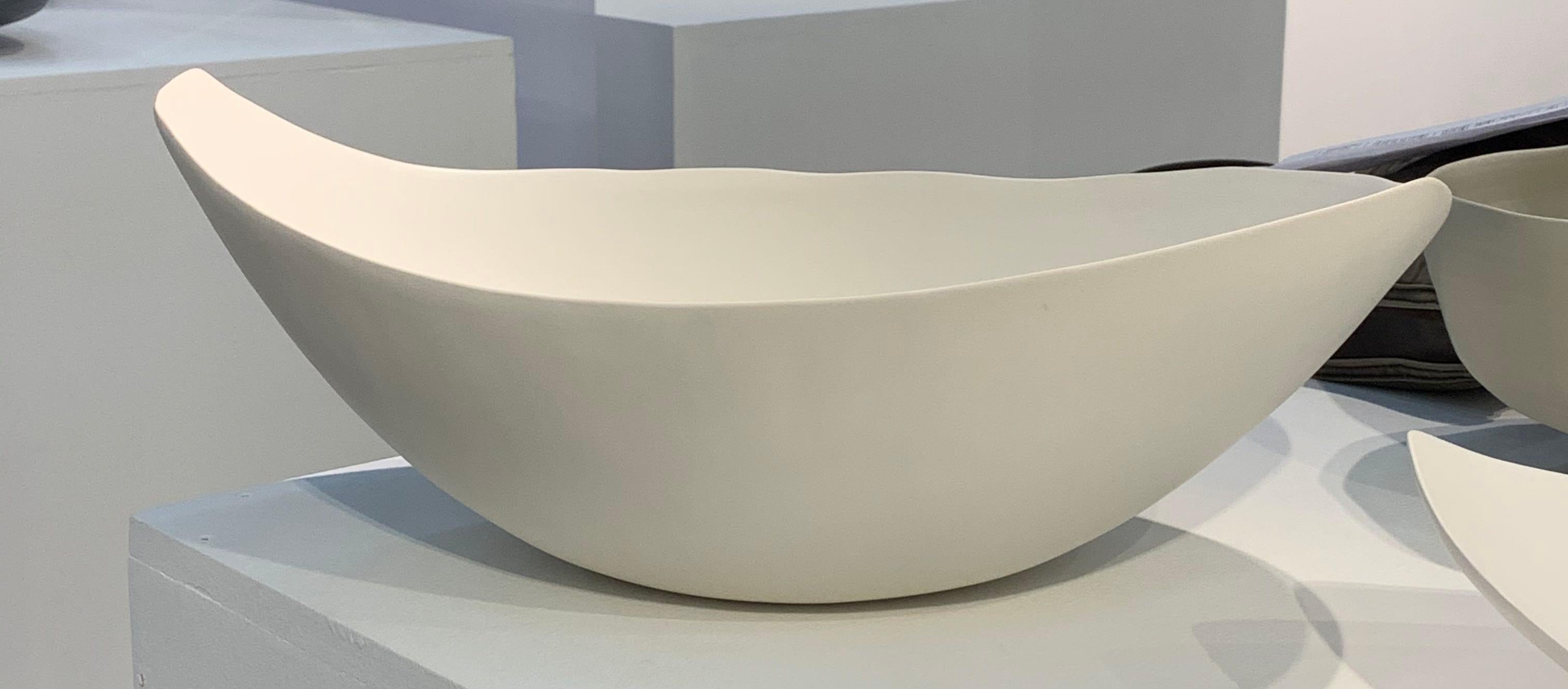 Contemporary White Oval Shaped Fine Ceramic Bowl, Italy