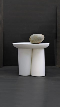 White Oval Side Table Femme by Alentes, Handcrafted Cast Stone, Greece