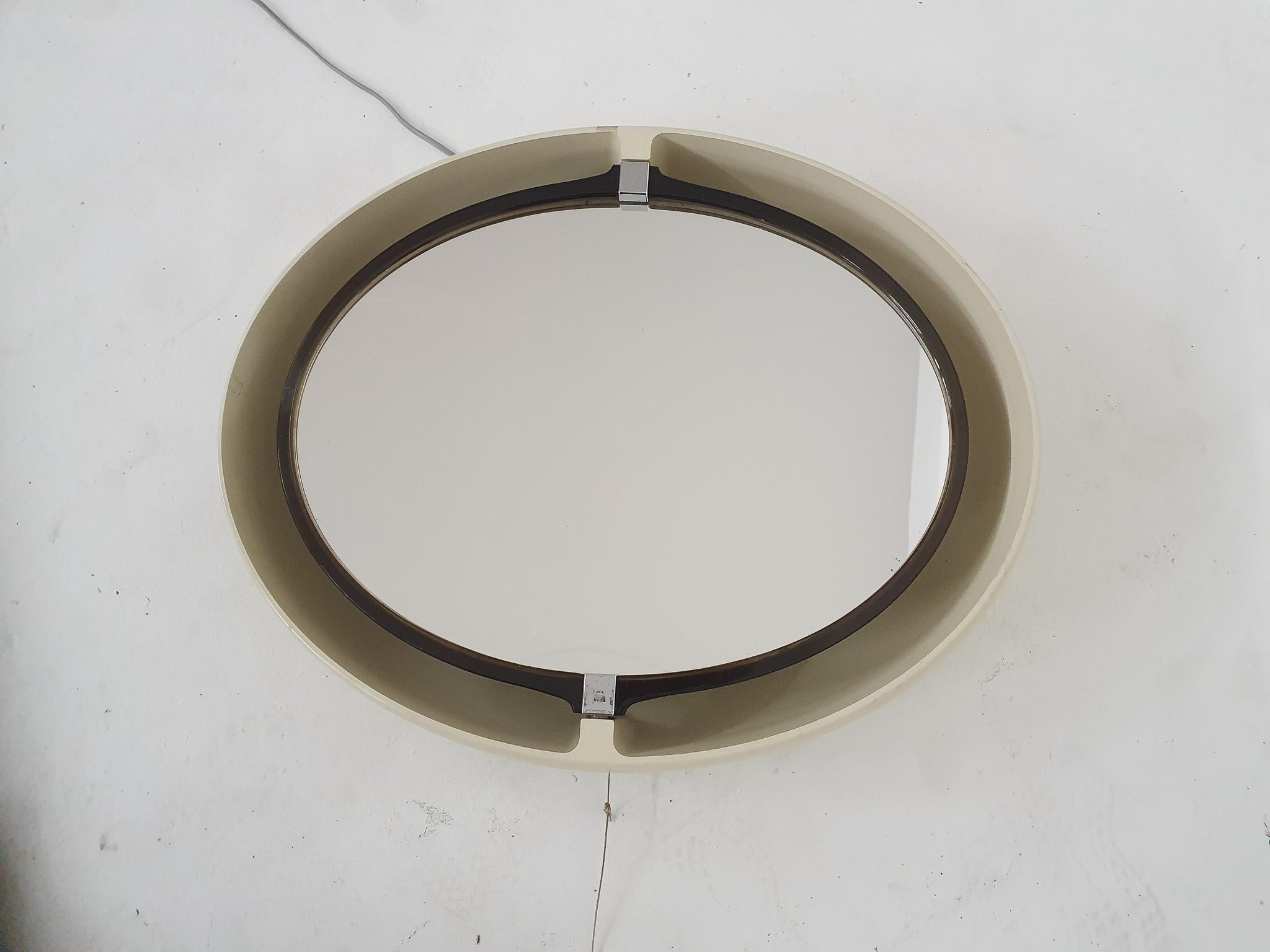 Mid-Century Modern White Oval Space Age Mirror by Allibert, Germany 1970's