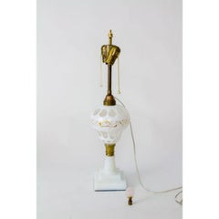 White Overlay Sandwich Glass Oil Lamp