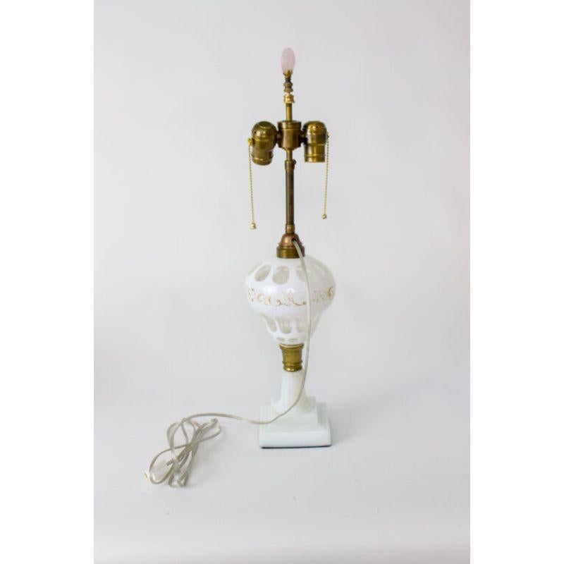 19th Century White Overlay Sandwich Glass Oil Lamp
