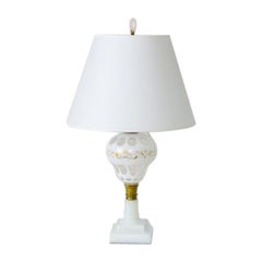 White Overlay Sandwich Glass Oil Lamp