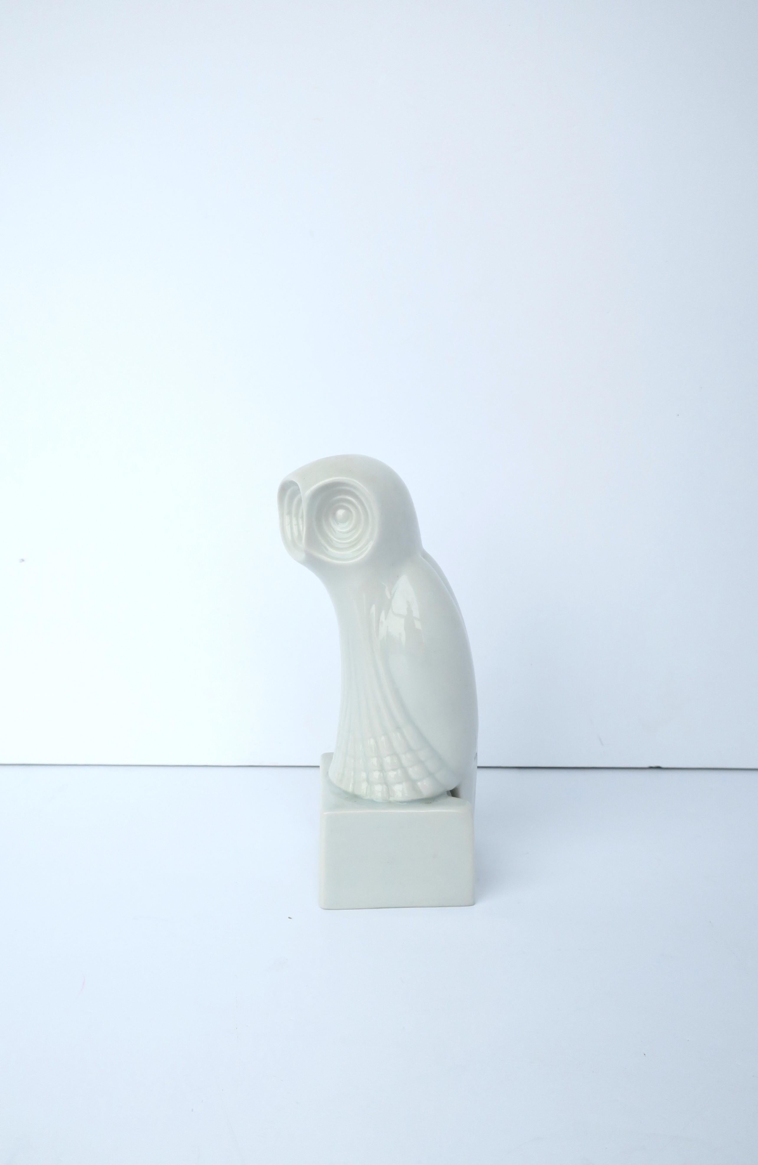 Glazed White Owl Bird Porcelain Object Sculpture For Sale