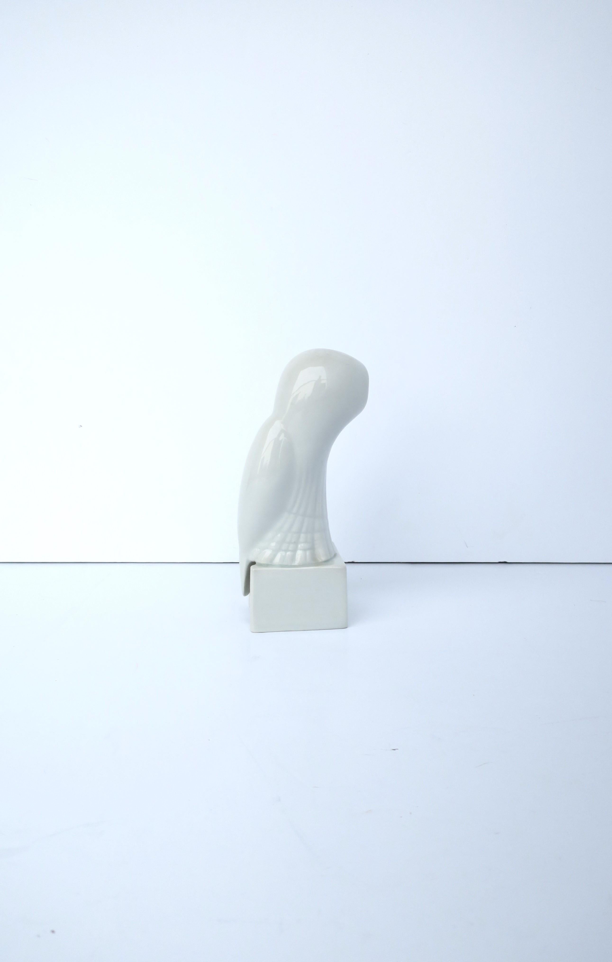 20th Century White Owl Bird Porcelain Object Sculpture For Sale