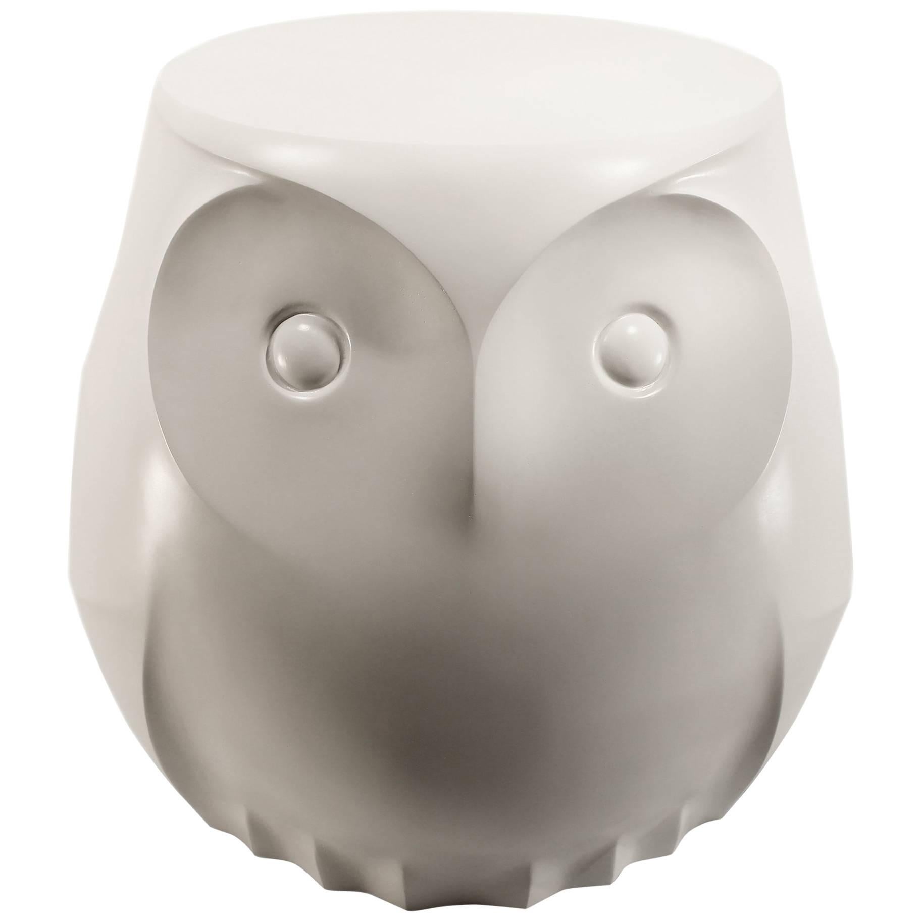 White Owl Side or End Table Sculptural Hand Cast Hydrostone For Sale