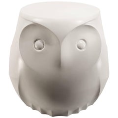 White Owl Side or End Table Sculptural Hand Cast Hydrostone