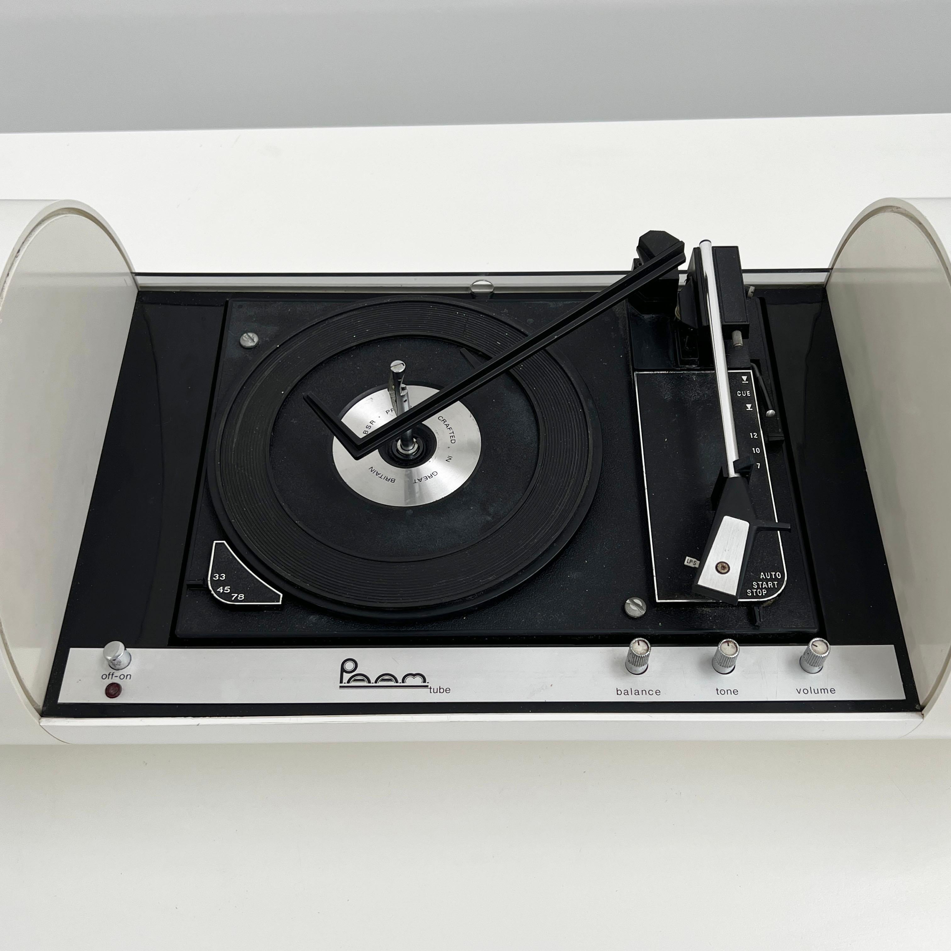 French White PAAM Tube Turntable Stereo Console by Yonel Lebovici, 1968