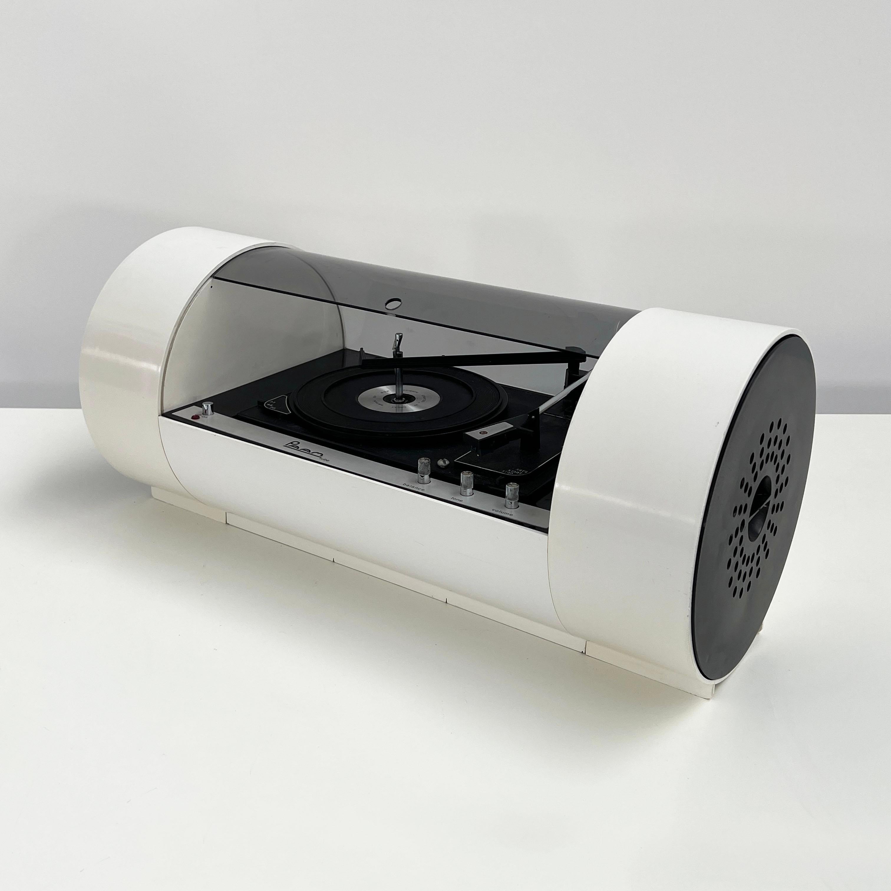 Plastic White PAAM Tube Turntable Stereo Console by Yonel Lebovici, 1968
