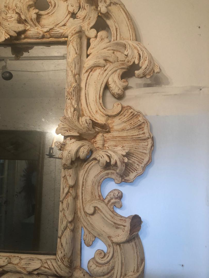 White Painted and Carved Wood Rococo Mirror 1
