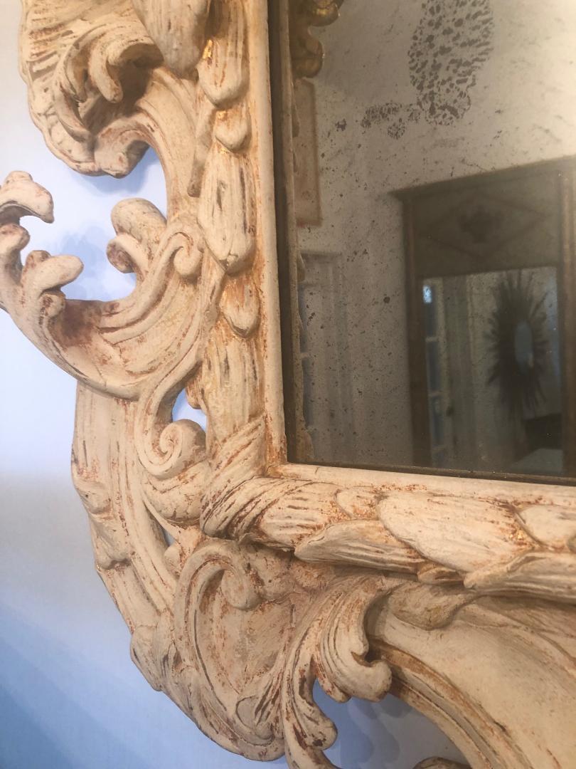 White Painted and Carved Wood Rococo Mirror 2