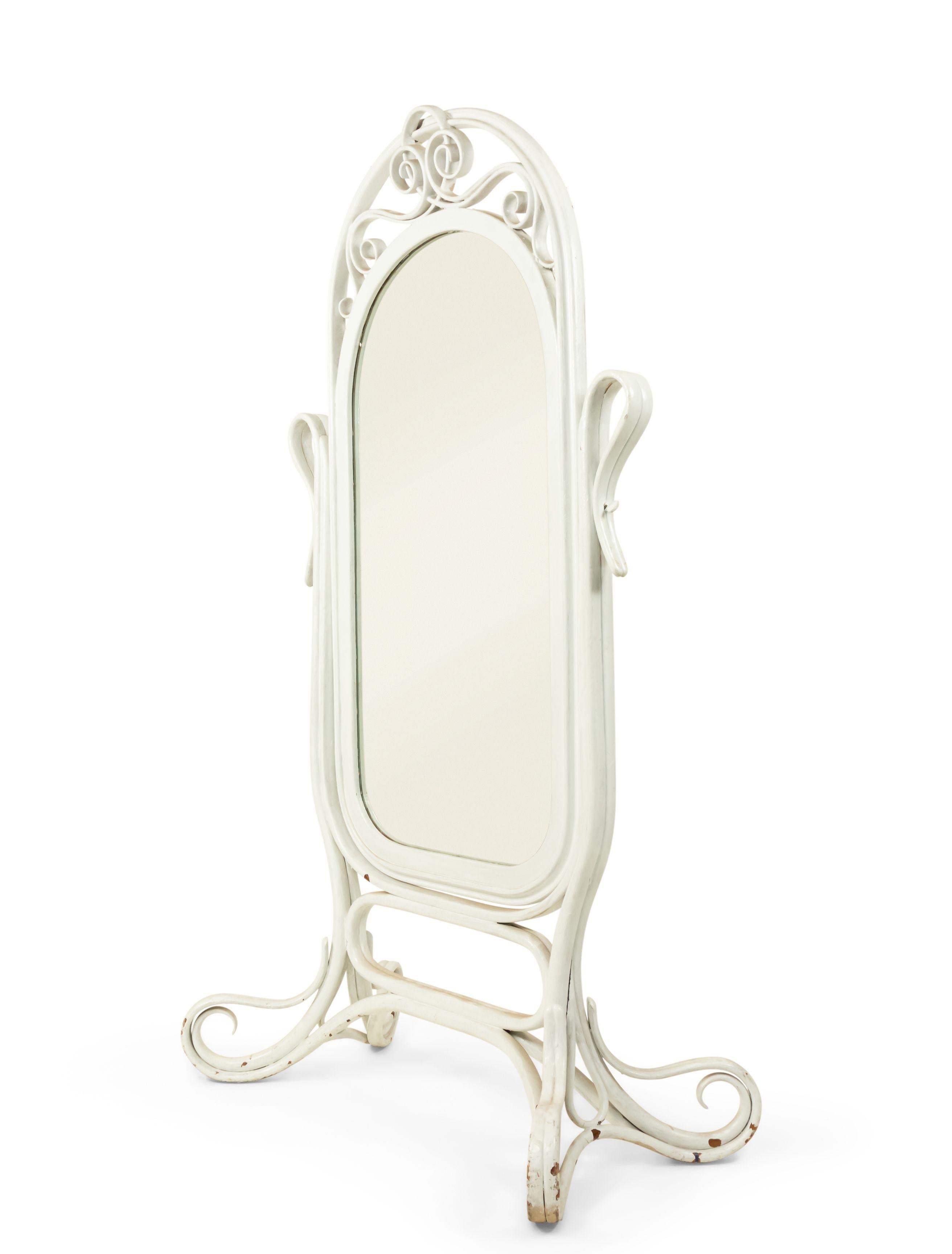 White painted 19th/20th century bentwood cheval mirror (in the manner of Michael Thonet).
 