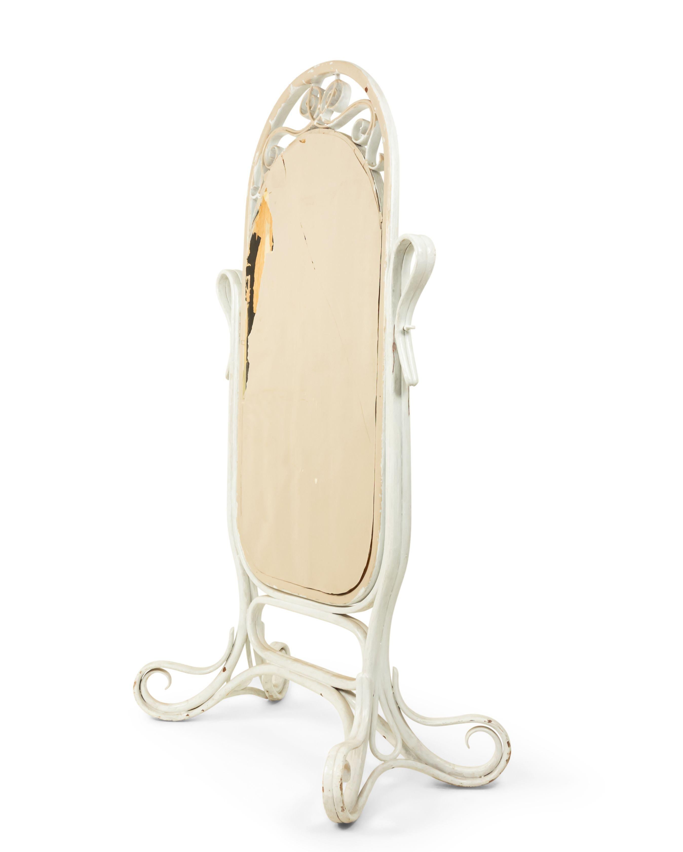 Wood White Painted Bentwood Cheval Mirror 'Manner of Michael Thonet' For Sale