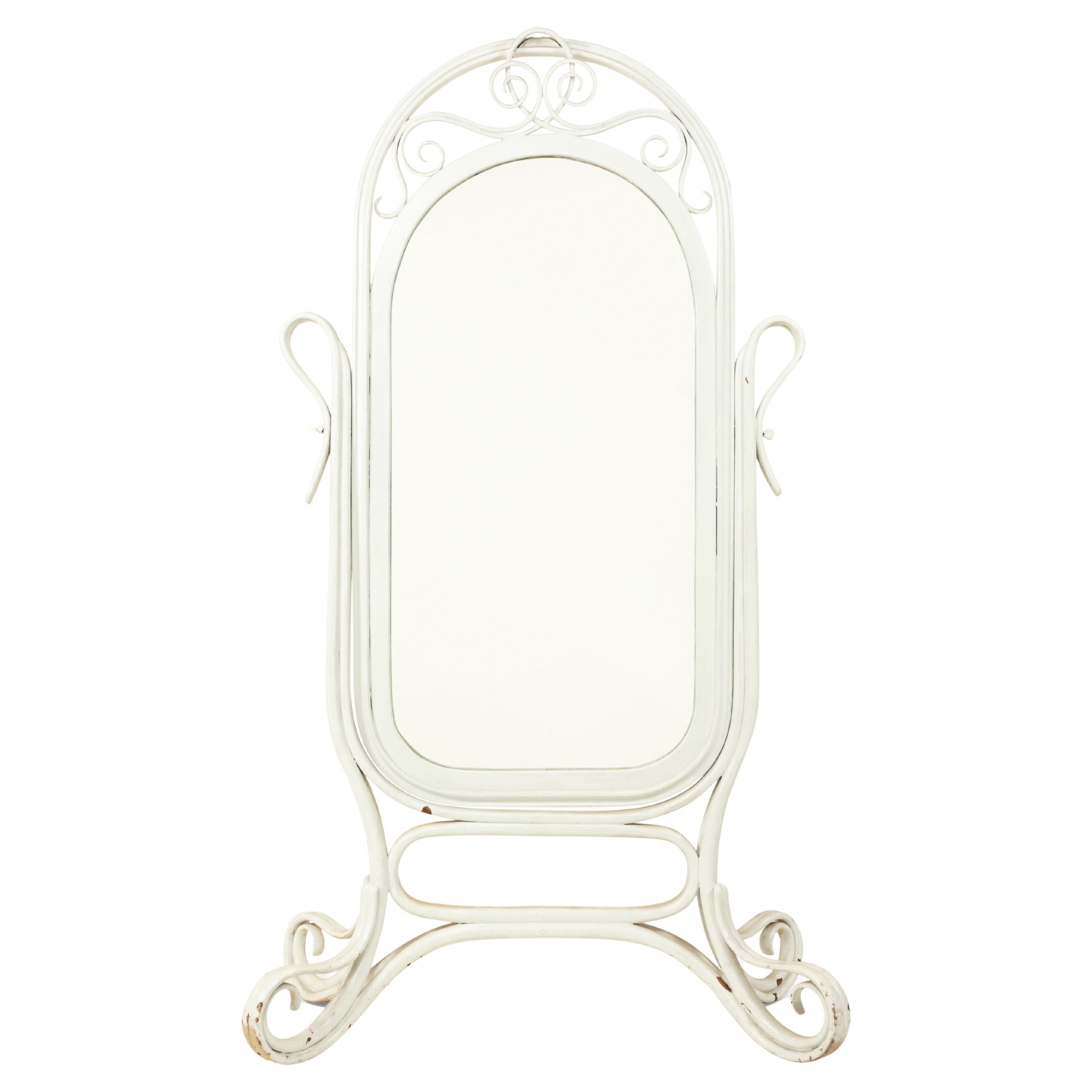 White Painted Bentwood Cheval Mirror 'Manner of Michael Thonet'