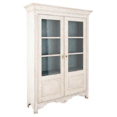 Antique White Painted Bookcase Display Cabinet, Sweden circa 1820-40