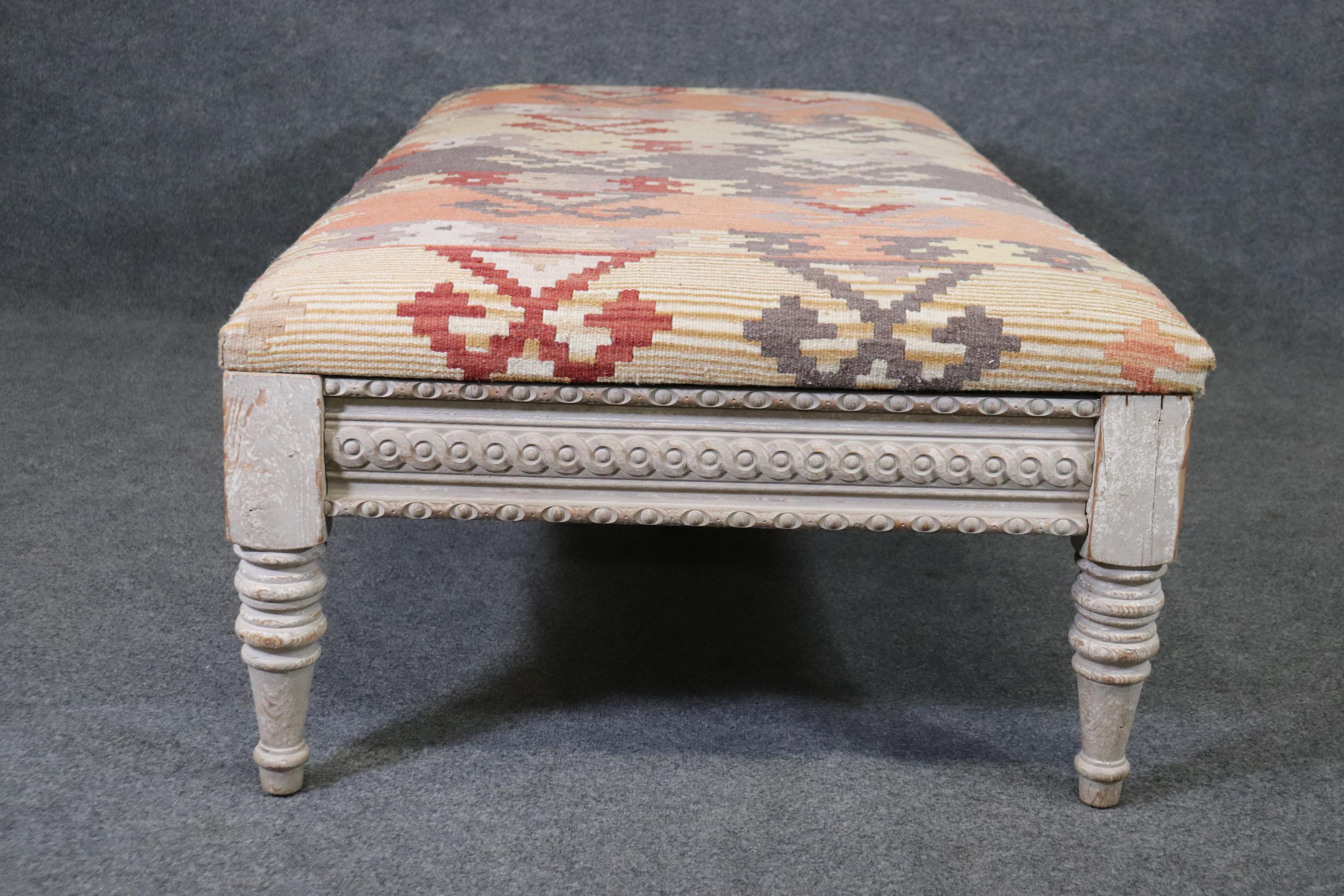 Late 20th Century White Painted Carved French Directoire Style Bench Coffee Table Ottoman