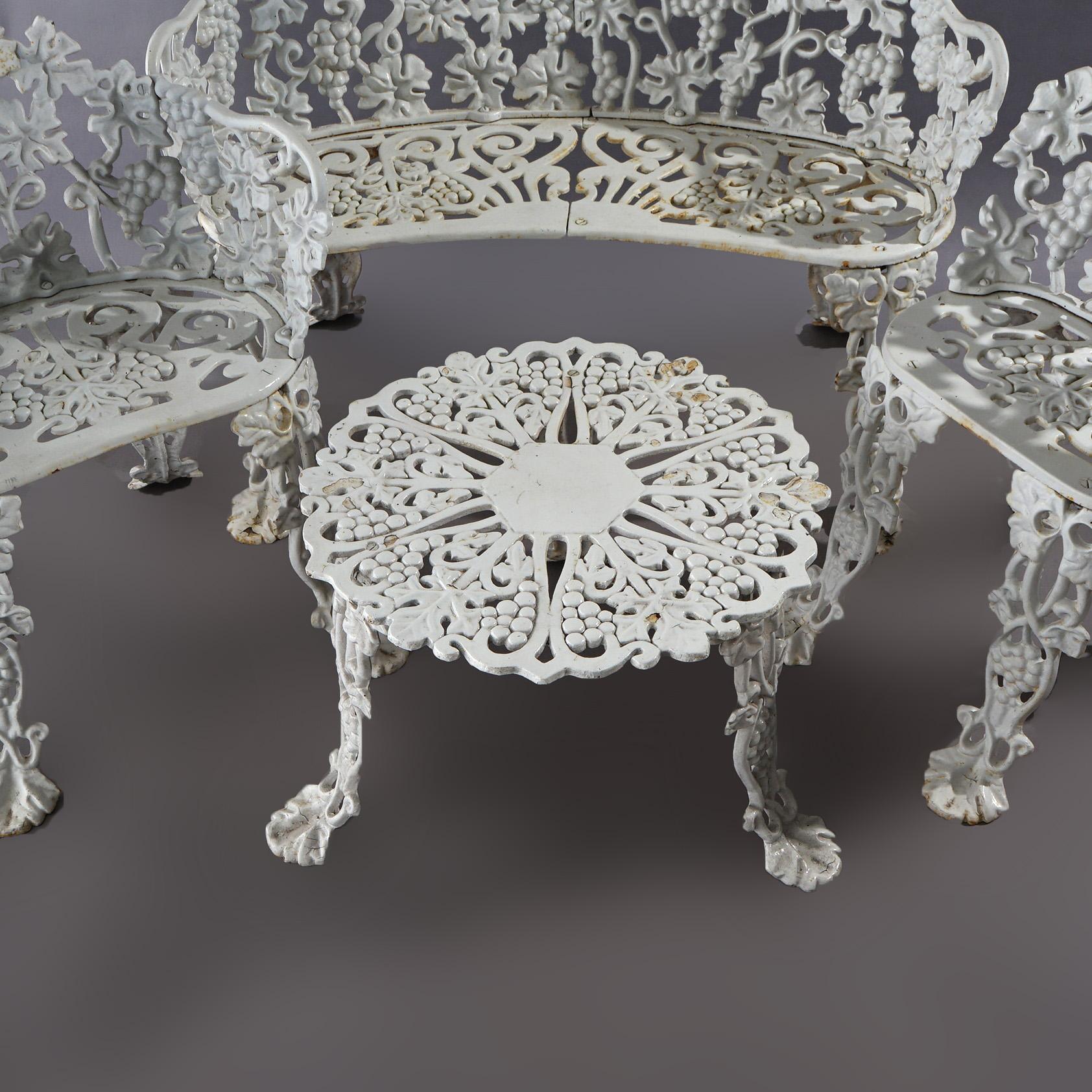 White Painted Cast Iron Grape & Leaf Four-Piece Garden Seating Set, 20thC 7