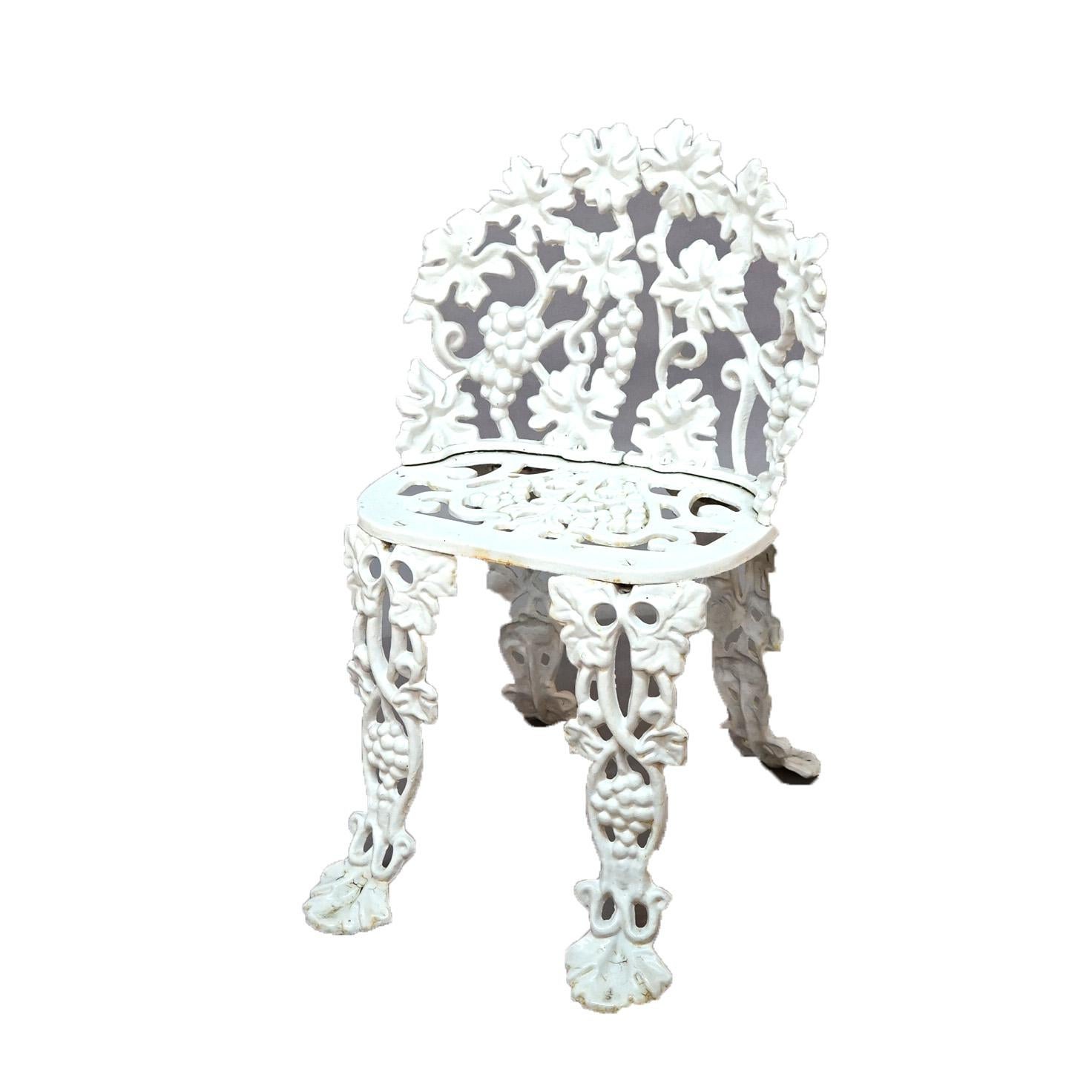 White Painted Cast Iron Grape & Leaf Four-Piece Garden Seating Set, 20thC 1