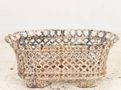 White Painted Cast Iron Latticework Basket, French early 20th C.