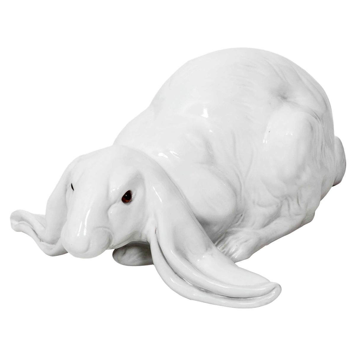 White Painted Ceramic Bunny