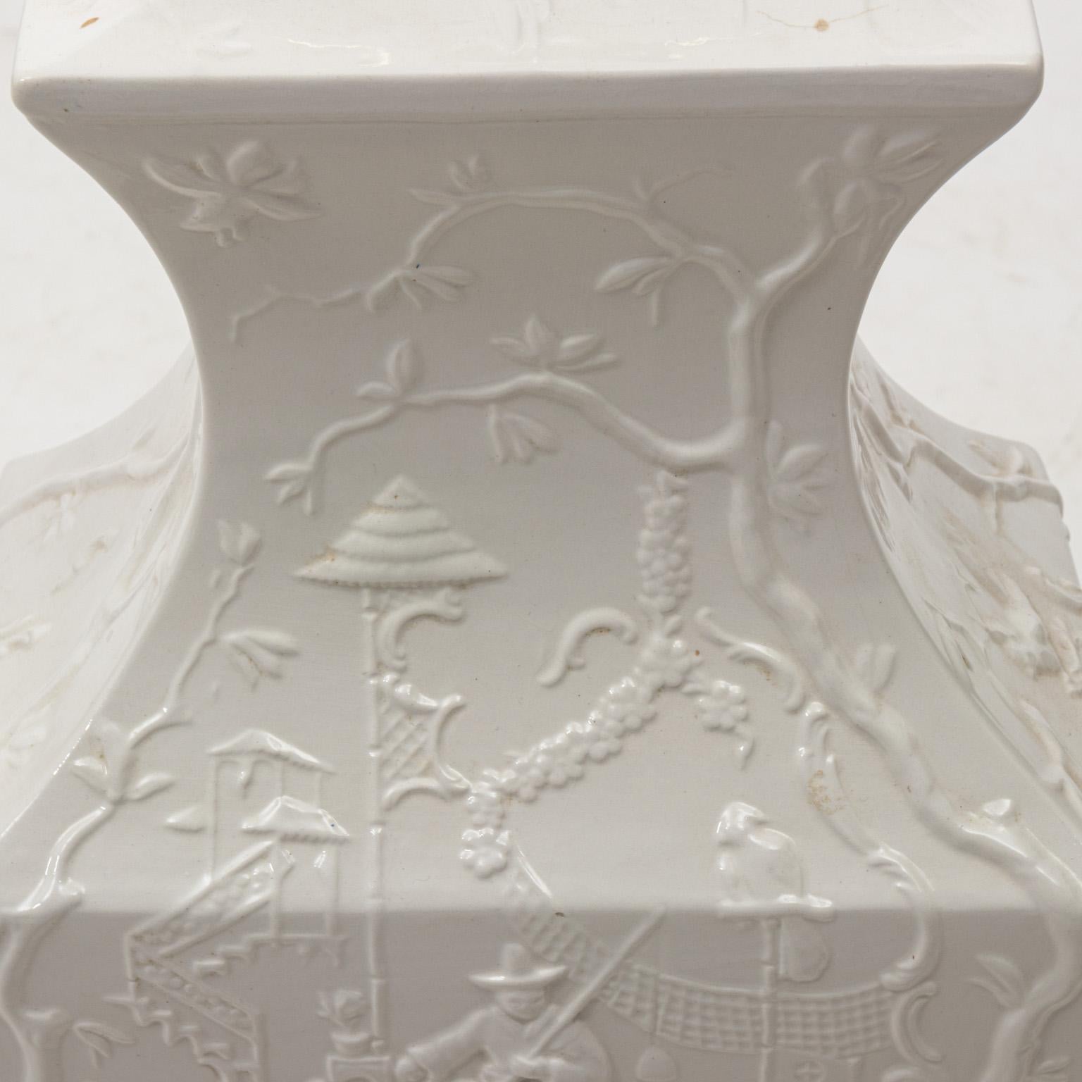 Late 20th Century White Painted Ceramic Chinoiserie Lamp