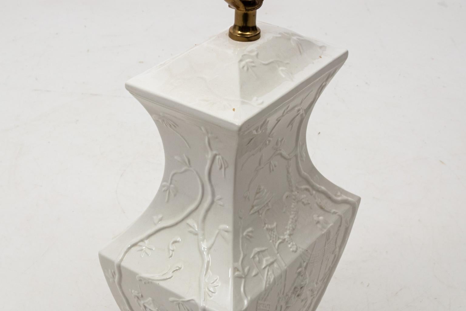 White Painted Ceramic Chinoiserie Lamp 1