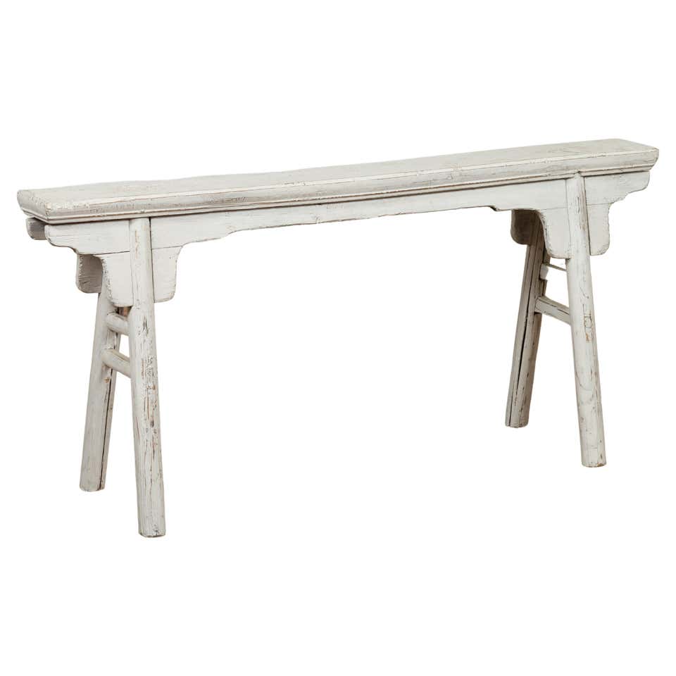 Dutch Colonial Antique Wooden Bench with Carved Camelback and Scrolling ...