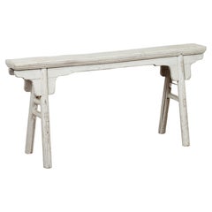 White Painted Vintage Wooden Ming Style Bench with A-Form Base