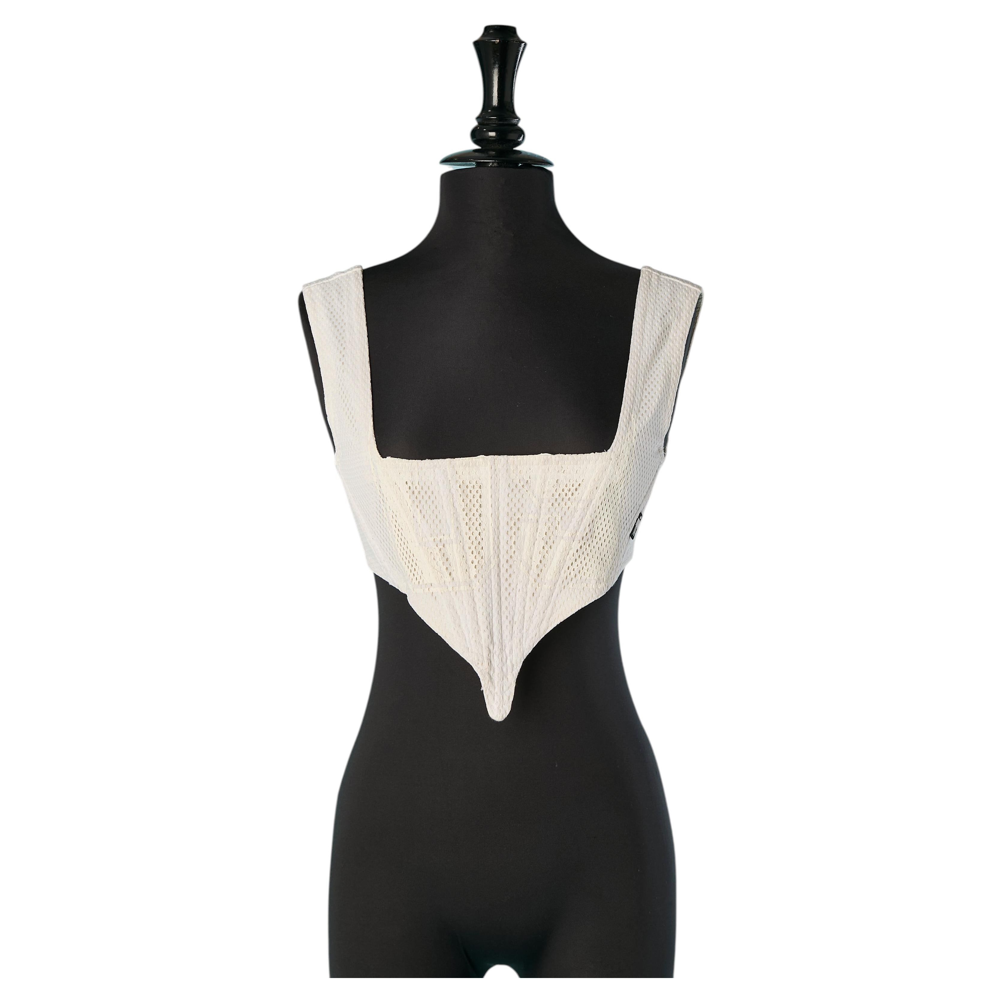 Weiß lackiertes Bustier aus Baumwollgewebe mit Stäbchen und Schnürung am Rücken – Gaultier Jeans